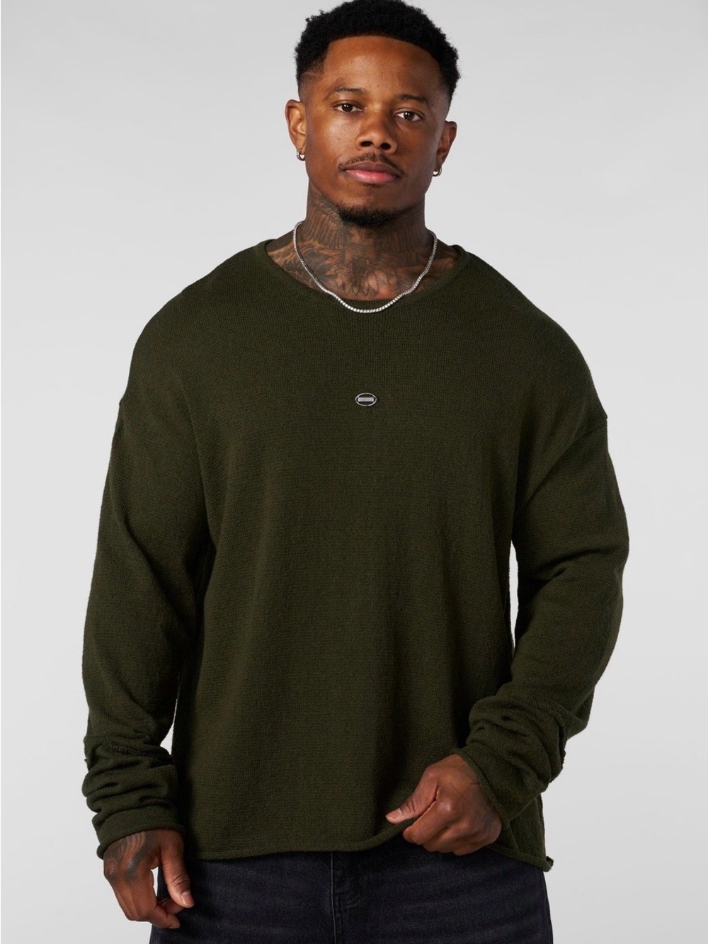 YoungLA Natural Form Longsleeve Men's Olive Green Crewneck Sweater Shirt Large